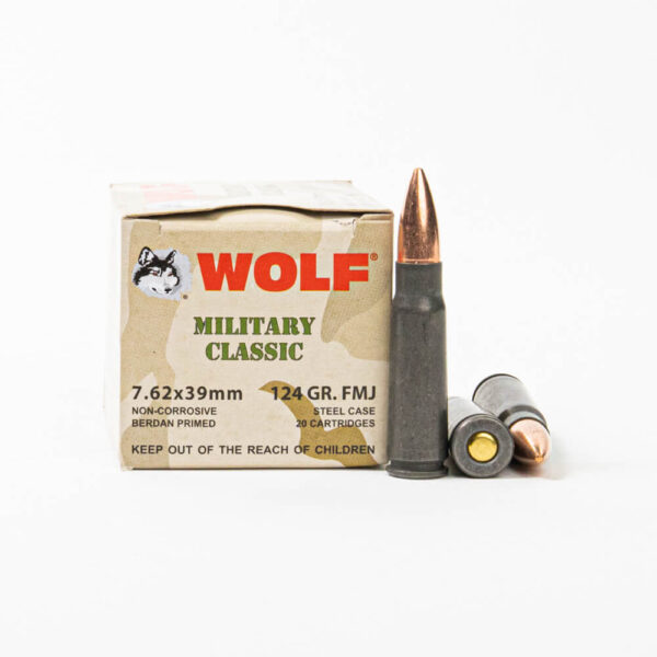 Wolf Performance 7.62 x 39mm 124 Grain FMJ Ammo Box Side