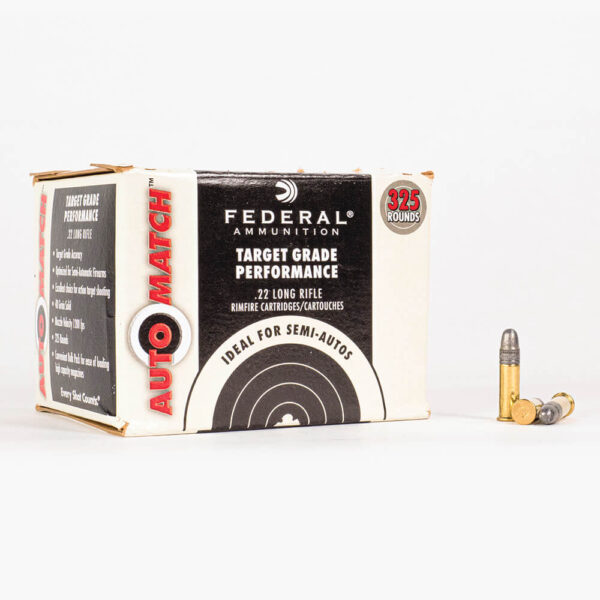 22 LR 40gr LRN Federal AutoMatch AM22 Ammo Box Front with Rounds
