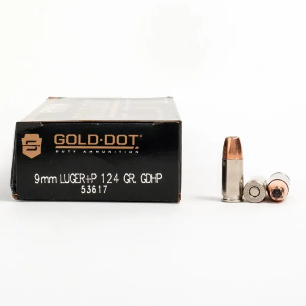 Speer 53617 9mm Luger+P 124 Grain JHP Ammo Box Side