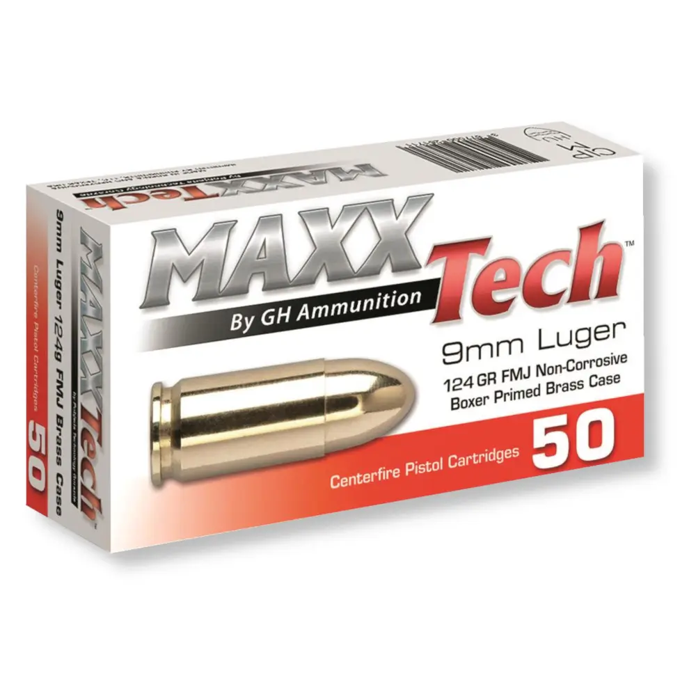 MaxxTech 9mm Ammo For Sale - 124gr FMJ PTGB9124B - 1000 Rounds