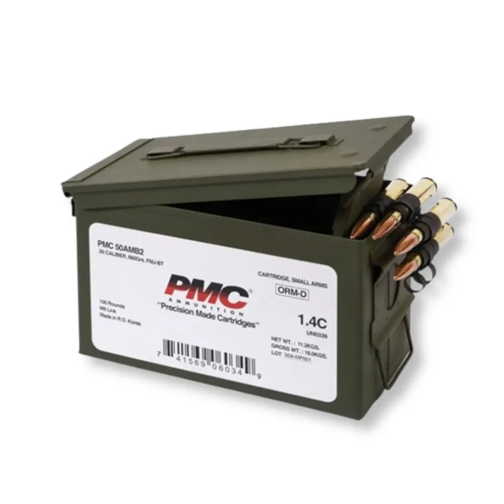 PMC 50 BMG 660 Grain FMJ 50A M/B Linked in Metal Ammo Can 100 Rounds